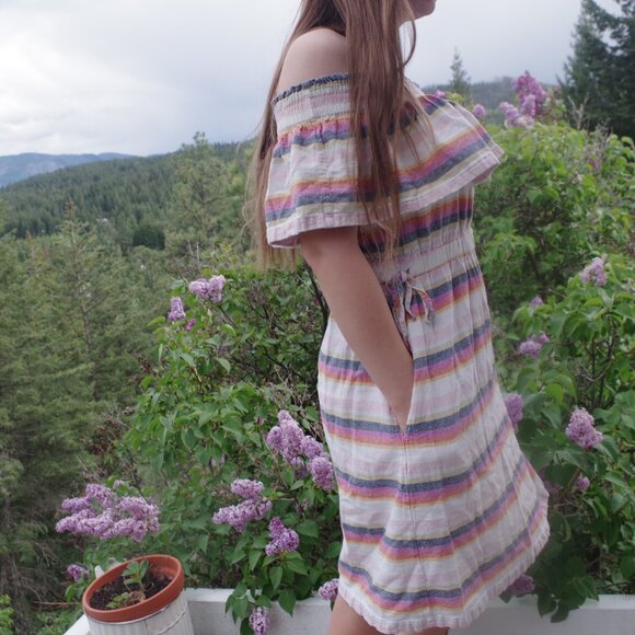 Off Shoulders Dress By Just Living Linen Blend - Picture 6 of 7